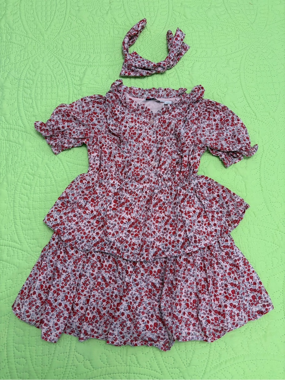 Janie and Jack Red Floral Tiered Dress with Matching Headband